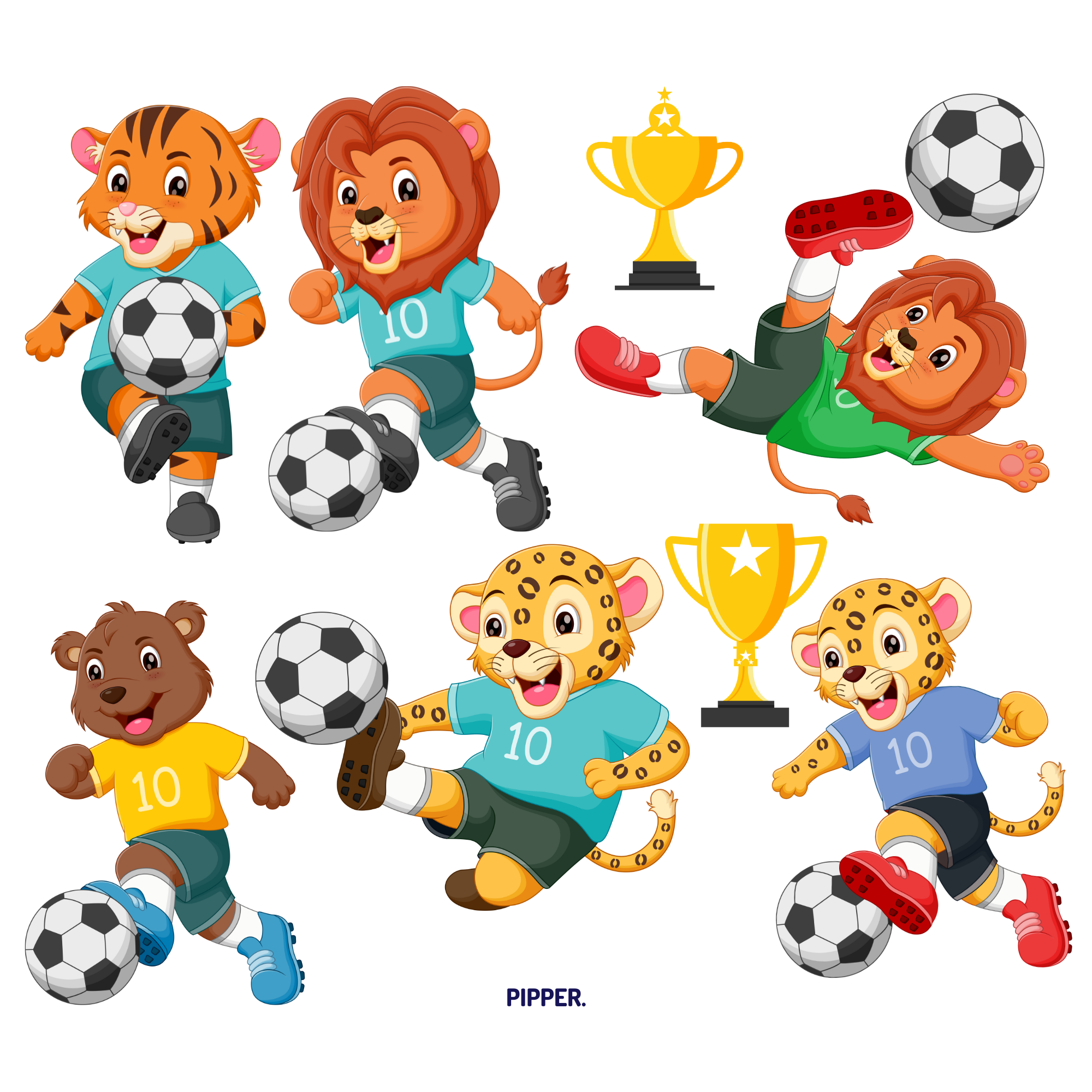 Textilná nálepka na stenu Zvieratká futbalisti